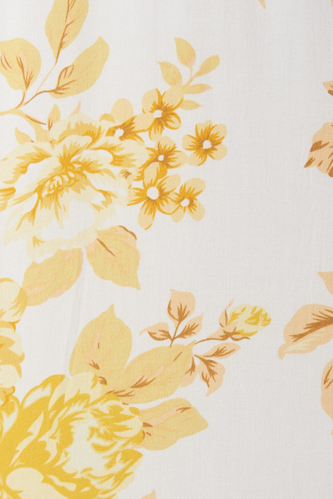 Mariachi Dress In White With Yellow Floral - fabric