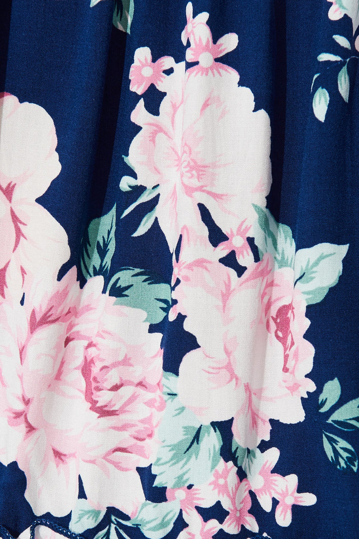 Bari Mini Dress In Navy With Pink Floral - fabric