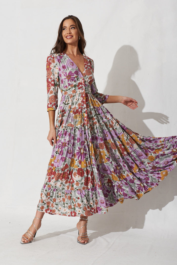 Ferrara Maxi Dress In White With Pastel Floral - full length