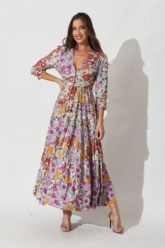 Ferrara Maxi Dress In White With Pastel Floral - full length