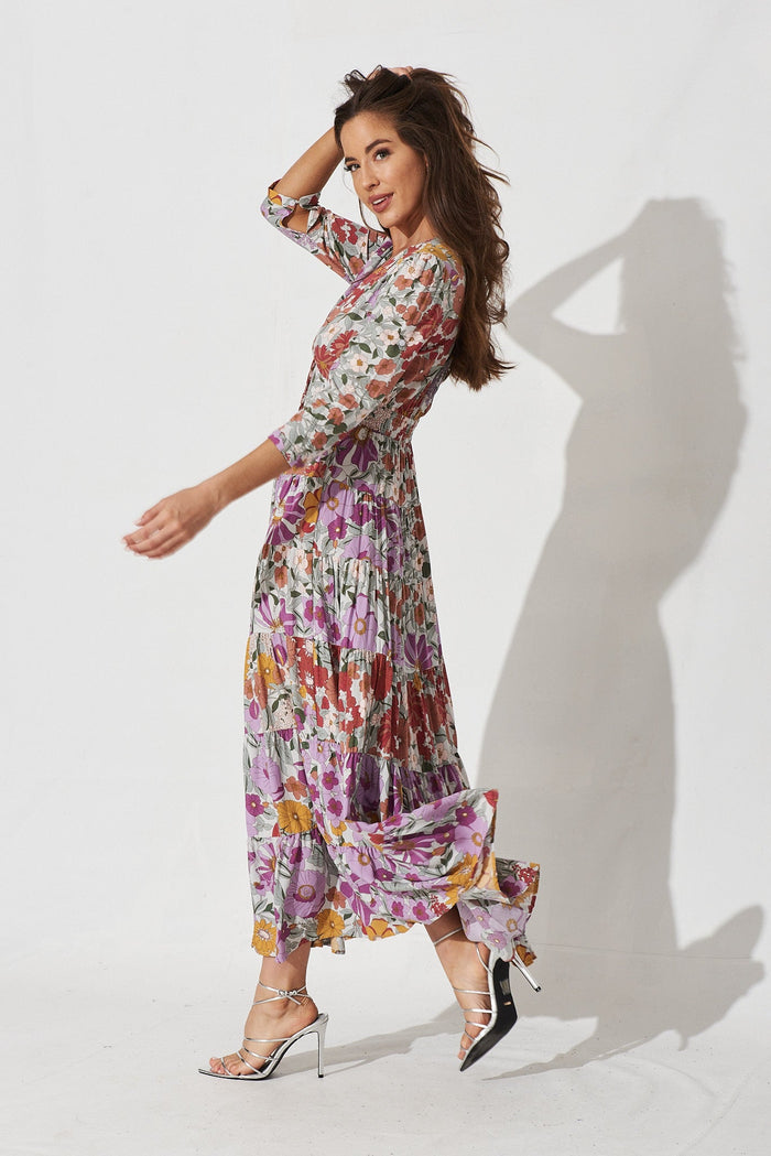 Ferrara Maxi Dress In White With Pastel Floral - side