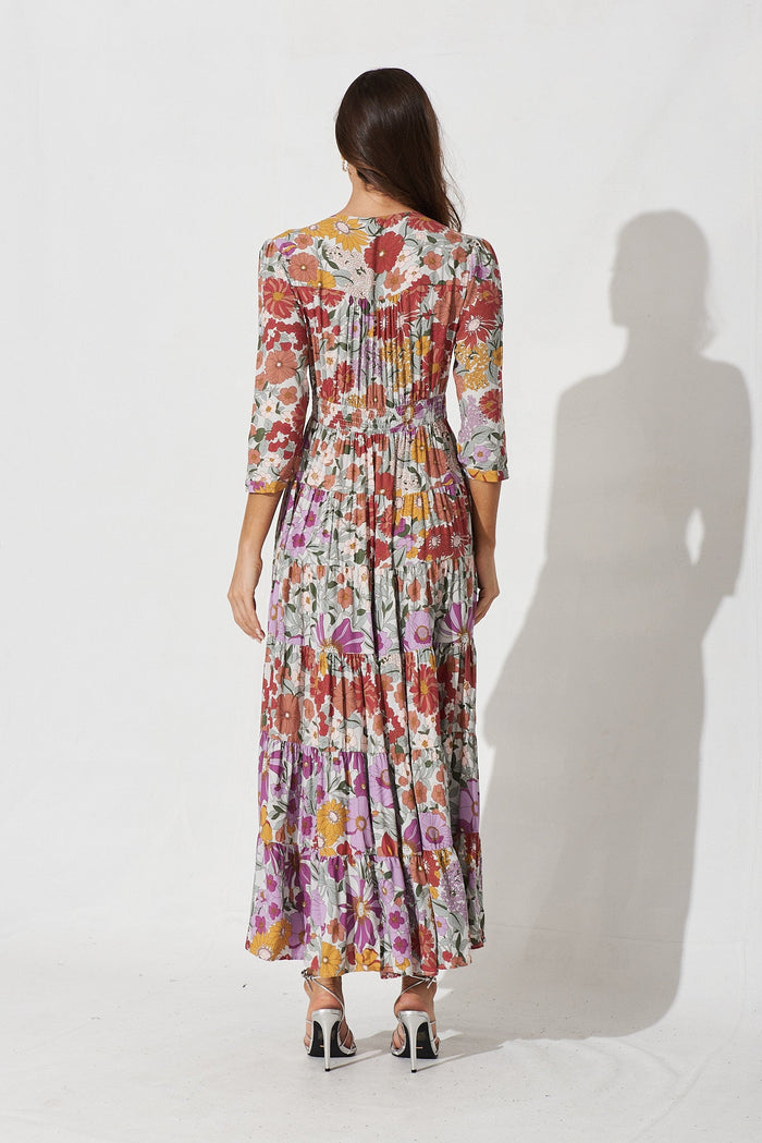 Ferrara Maxi Dress In White With Pastel Floral - back