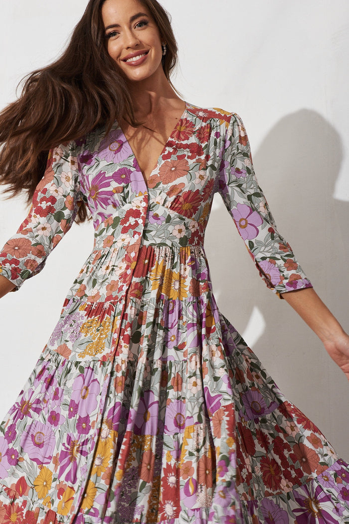 Ferrara Maxi Dress In White With Pastel Floral - front