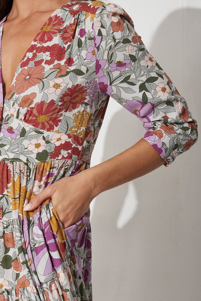 Ferrara Maxi Dress In White With Pastel Floral - detail