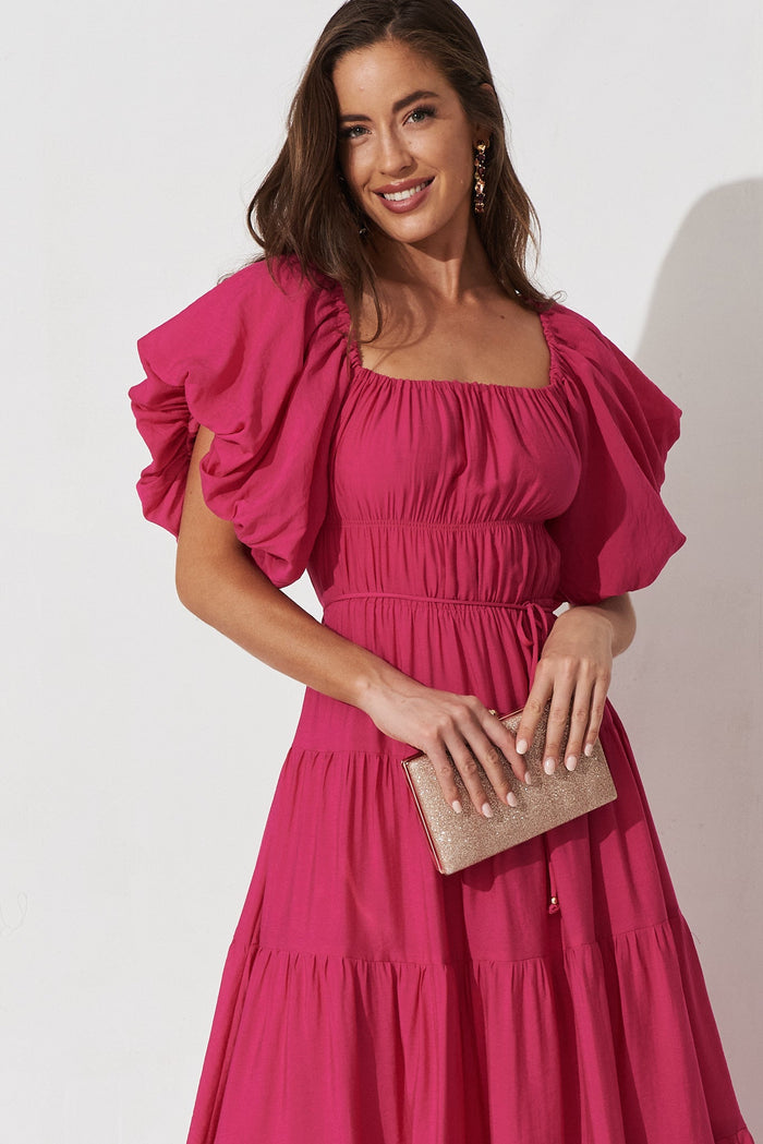 Venosa Midi Dress In Hot Pink - front
