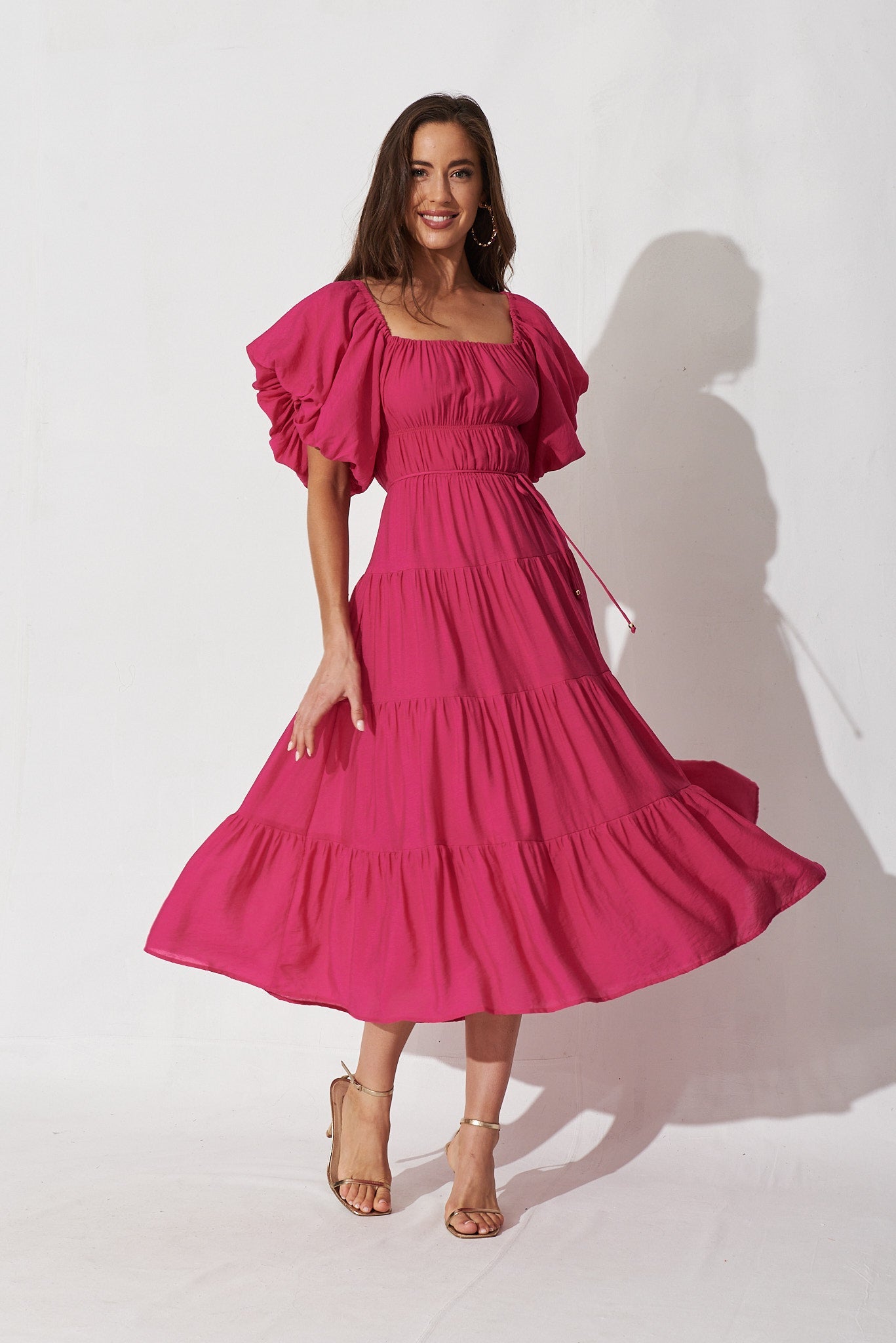 Venosa Midi Dress In Hot Pink - full length
