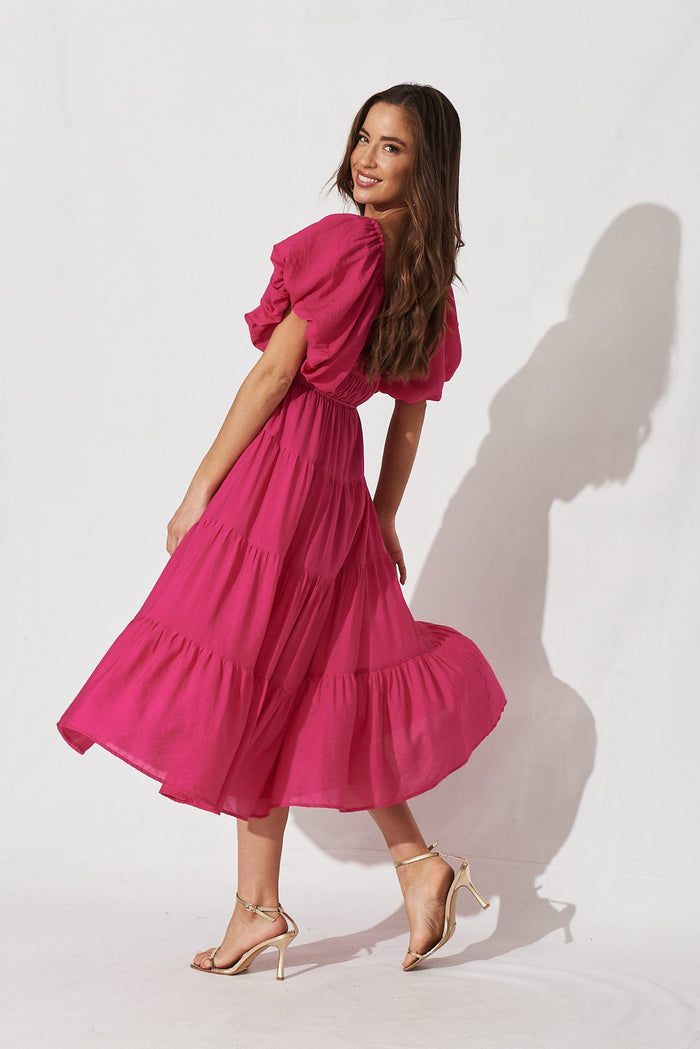 Venosa Midi Dress In Hot Pink - side