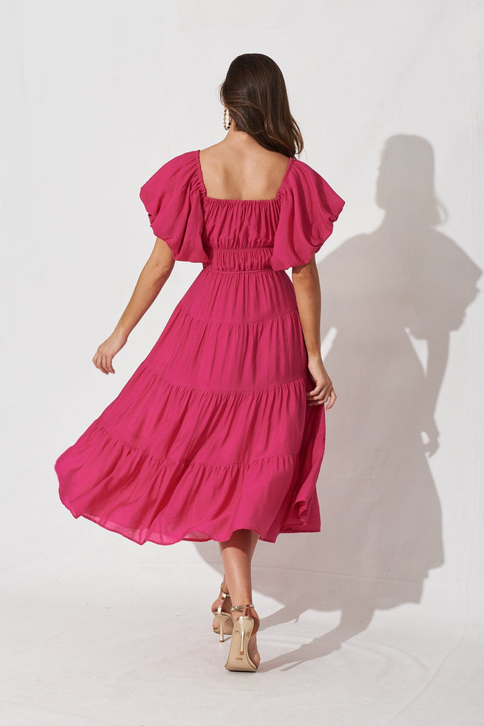 Venosa Midi Dress In Hot Pink - back