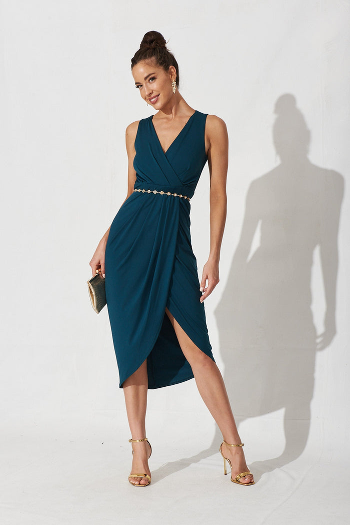 Amanda Midi Dress In Emerald Green - full length
