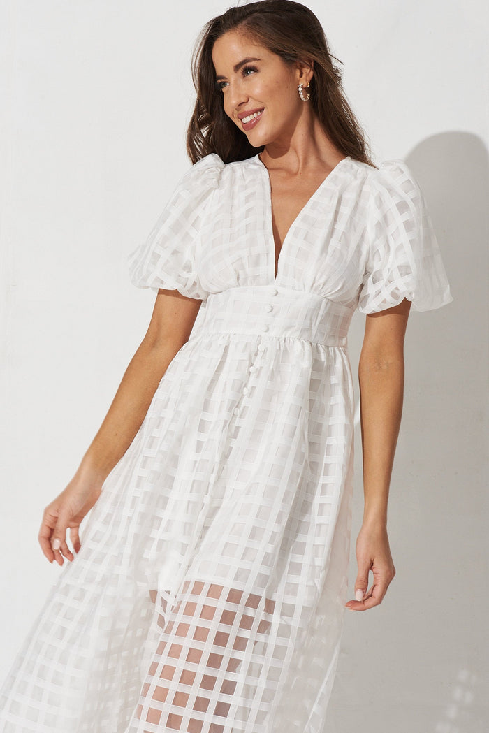 Destiny Midi Dress In White Organza - front