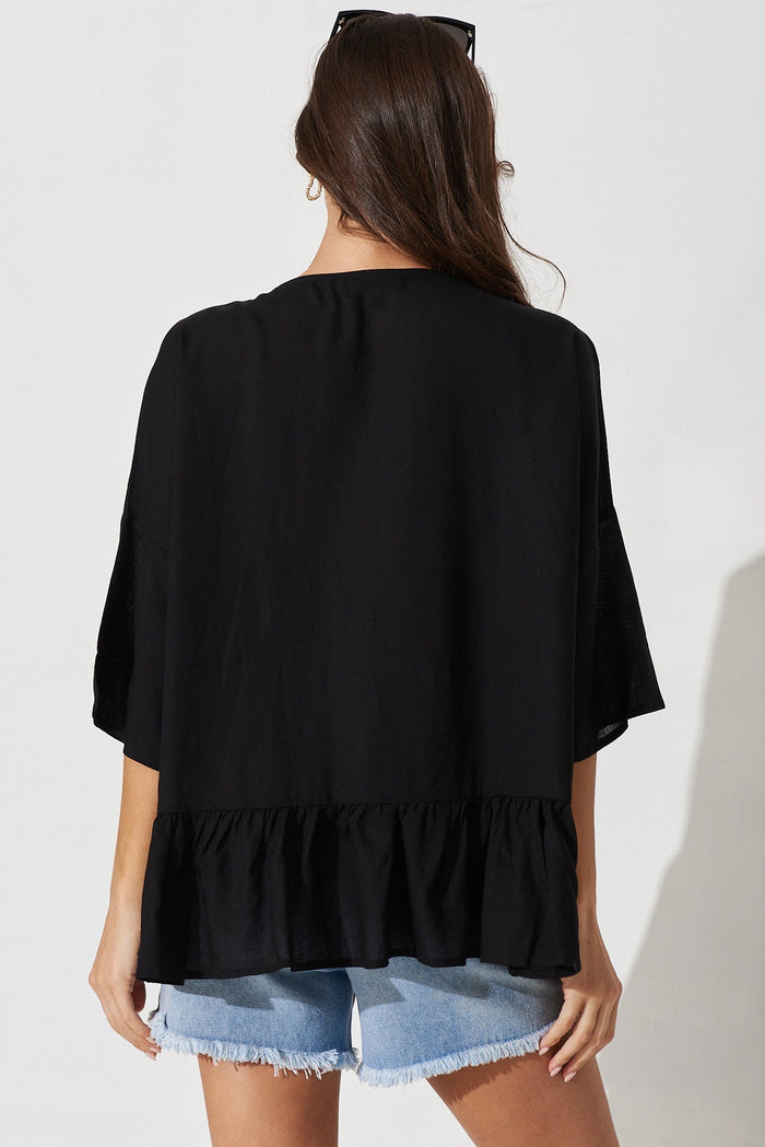 Piana Top In Black Linen Blend - back