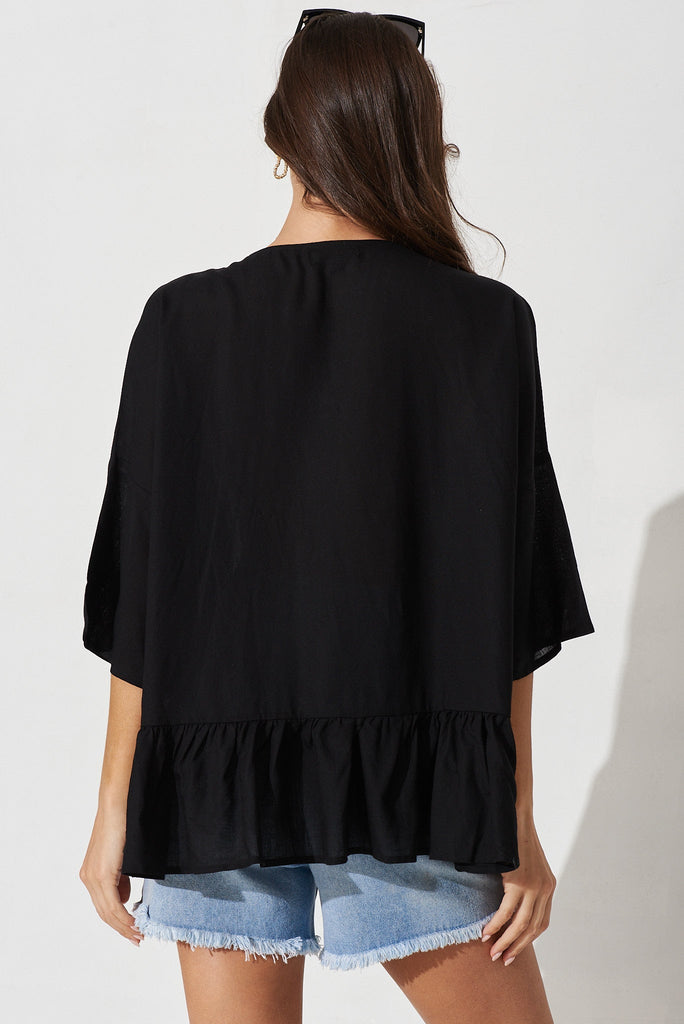 Piana Top In Black Linen Blend - back