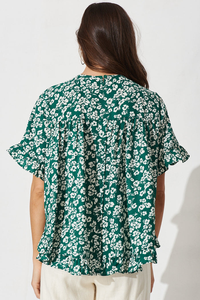 Lucca Top In Green With White Floral - back