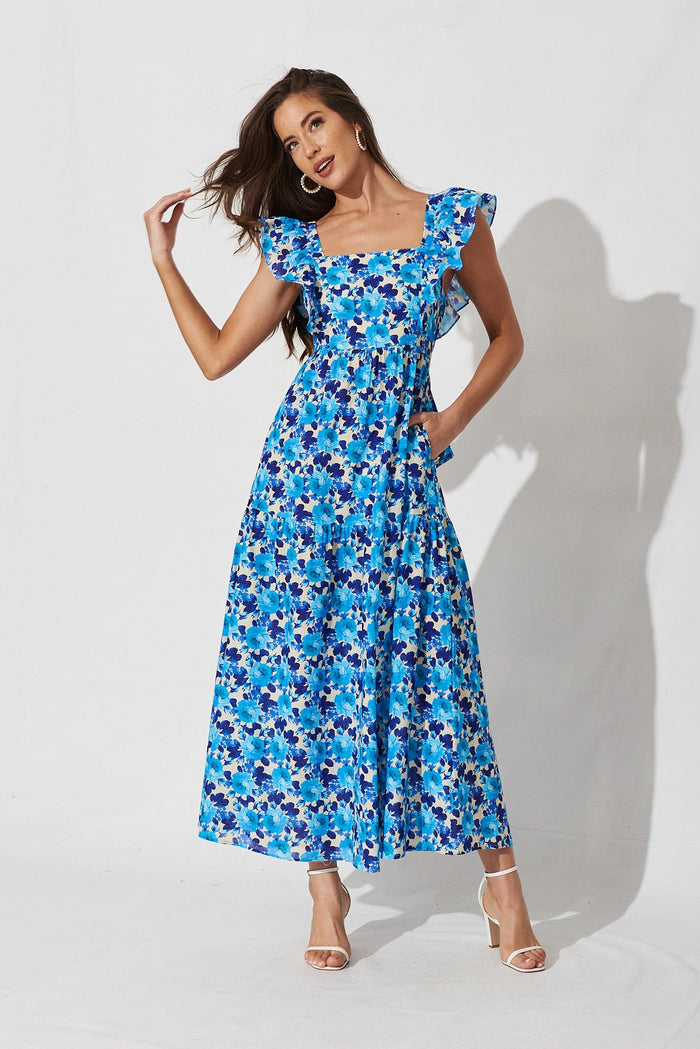 Balsamo Maxi Dress In Blue With Navy Floral - St Frock (Dev)