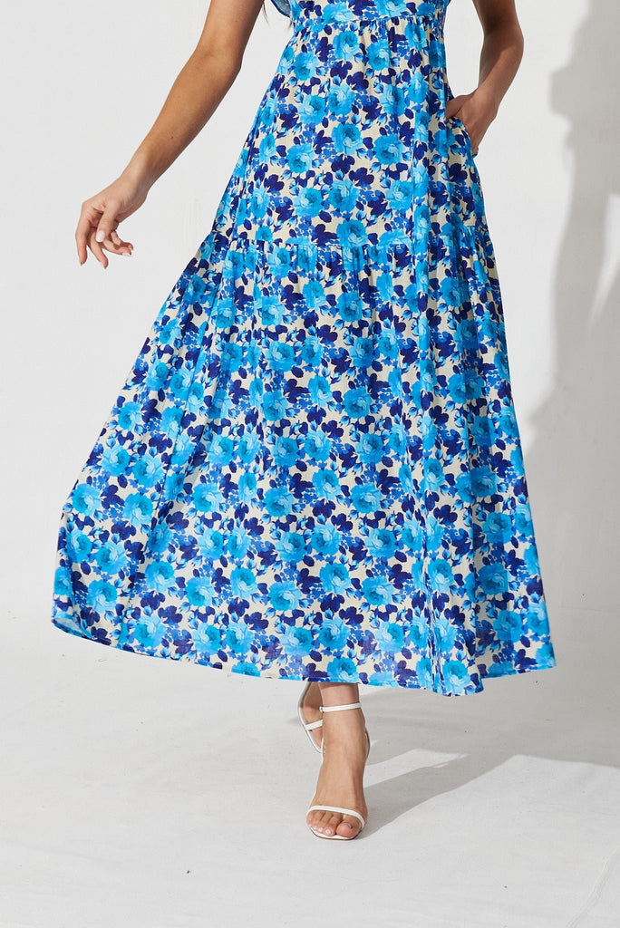 Balsamo Maxi Dress In Blue With Navy Floral - St Frock (Dev)