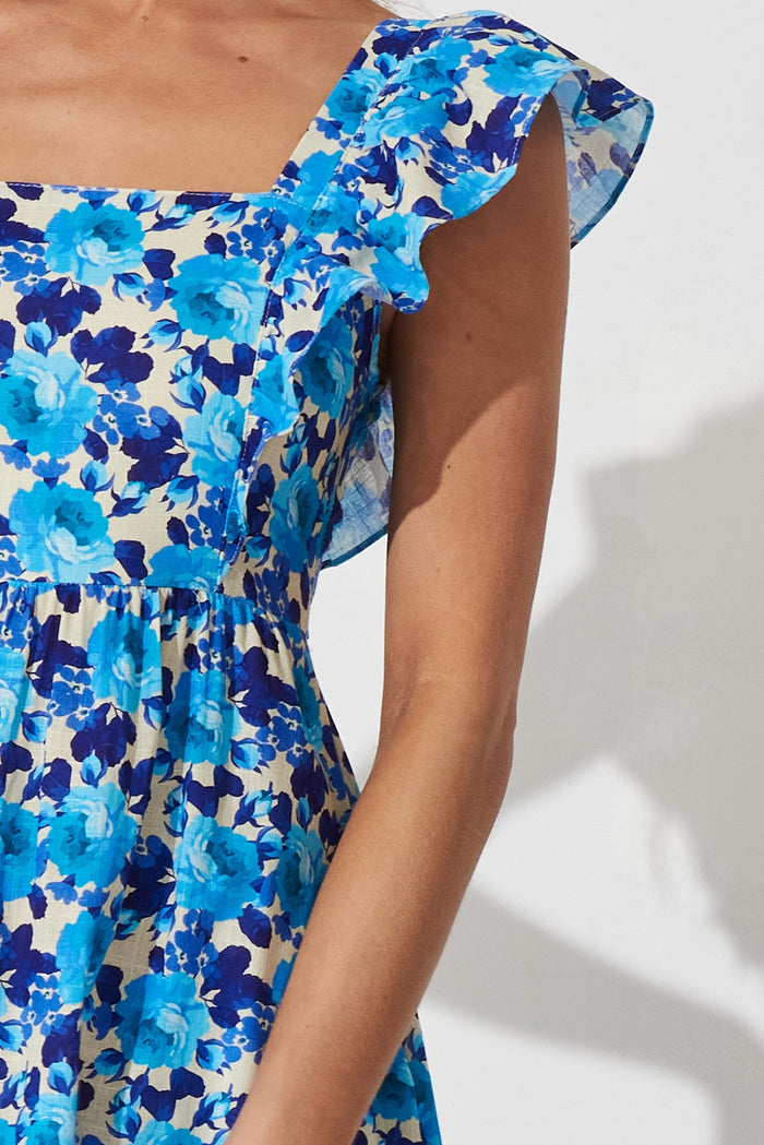 Balsamo Maxi Dress In Blue With Navy Floral - St Frock (Dev)