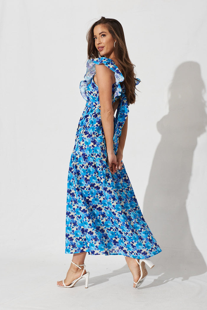 Balsamo Maxi Dress In Blue With Navy Floral - St Frock (Dev)
