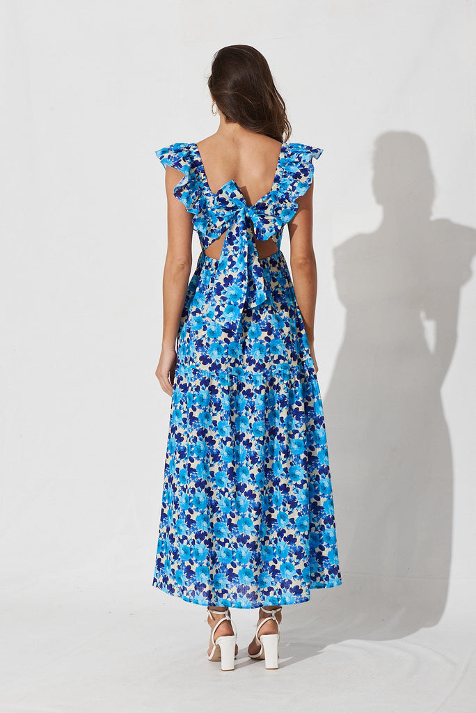 Balsamo Maxi Dress In Blue With Navy Floral - St Frock (Dev)