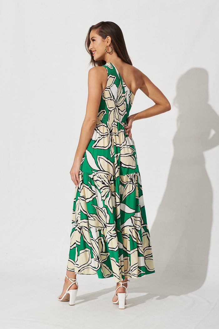 Anzio Maxi Dress In Green With Beige Floral - back