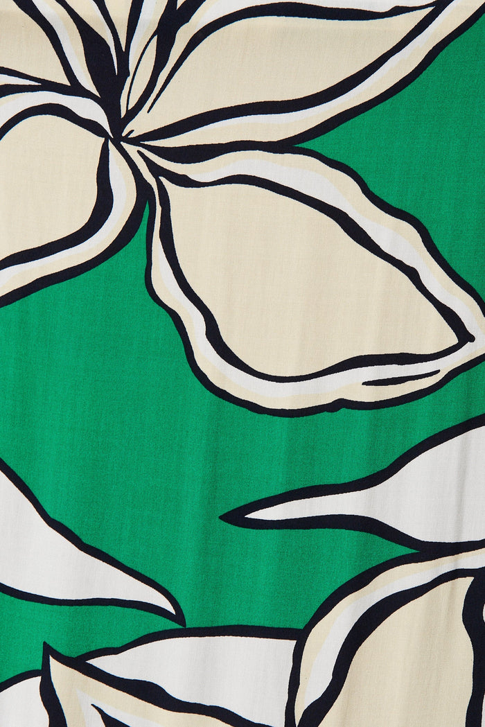 Anzio Maxi Dress In Green With Beige Floral - fabric