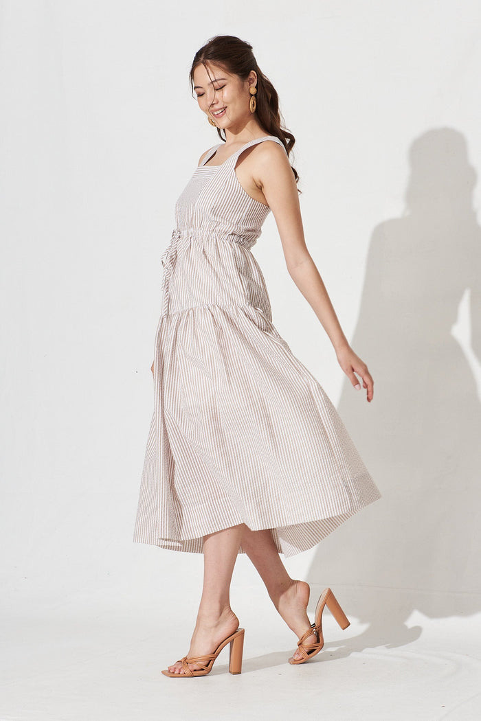 Savona Mid Dress In Beige With Stripe - side