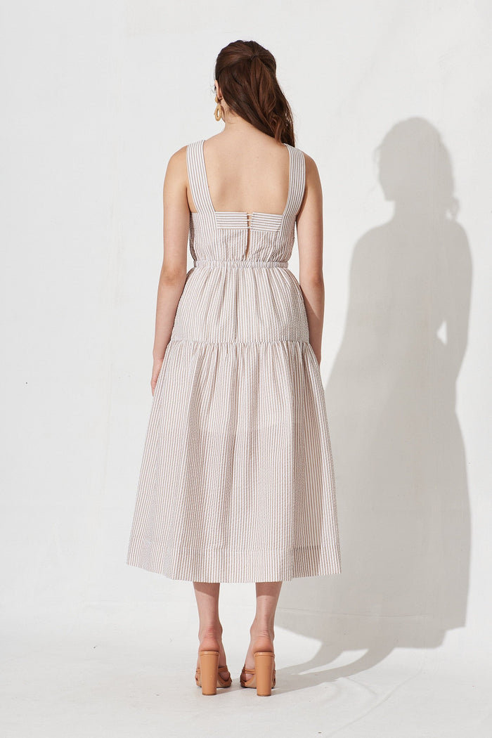 Savona Mid Dress In Beige With Stripe - back