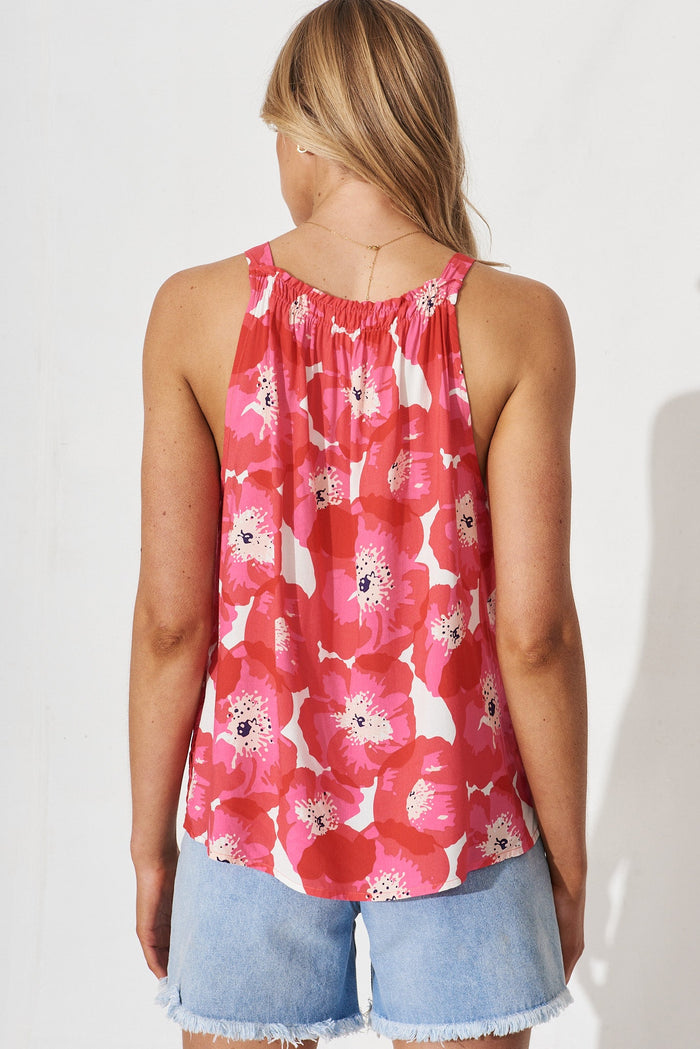 Inverness Top In White With Red Floral - back