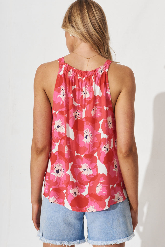 Inverness Top In White With Red Floral - back