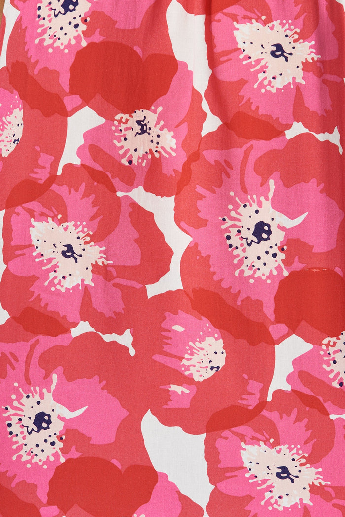 Inverness Top In White With Red Floral - fabric