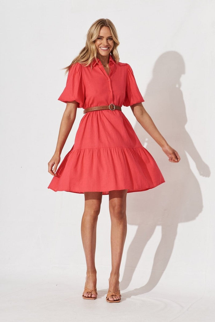 Cleveland Smock Dress In Hot Pink Linen Blend - St Frock (Dev)