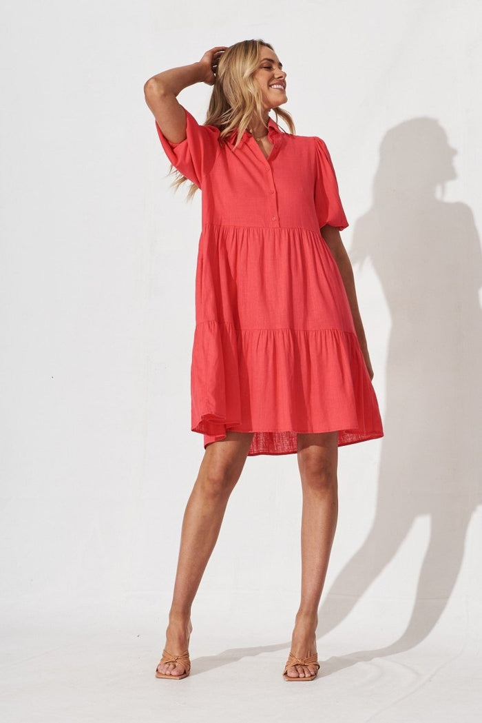 Cleveland Smock Dress In Hot Pink Linen Blend - St Frock (Dev)