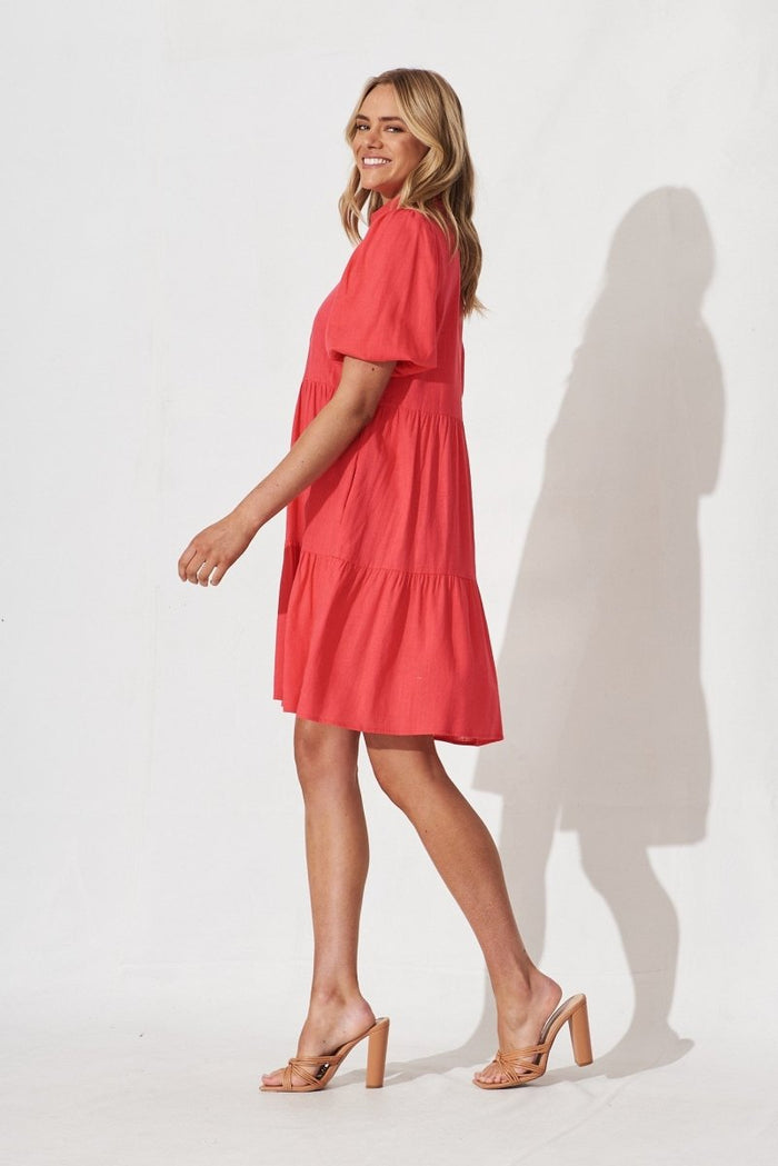 Cleveland Smock Dress In Hot Pink Linen Blend - St Frock (Dev)