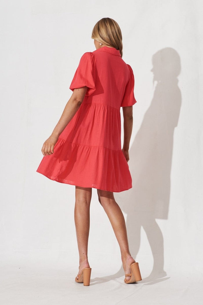 Cleveland Smock Dress In Hot Pink Linen Blend - St Frock (Dev)