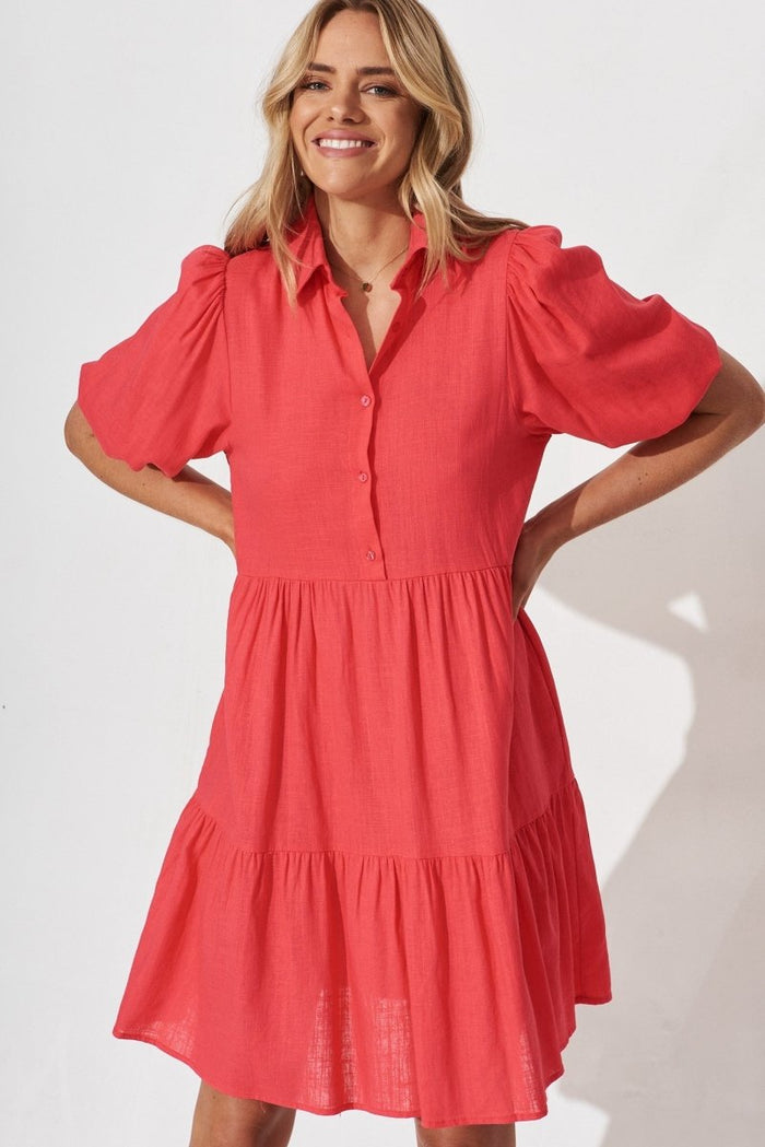 Cleveland Smock Dress In Hot Pink Linen Blend - St Frock (Dev)
