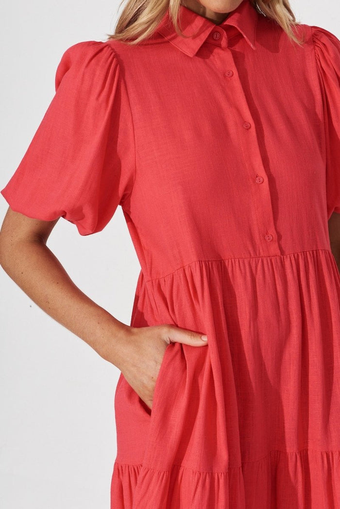 Cleveland Smock Dress In Hot Pink Linen Blend - St Frock (Dev)
