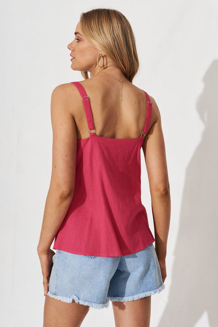 Novena Cami Top in Hot Pink Linen Blend - back