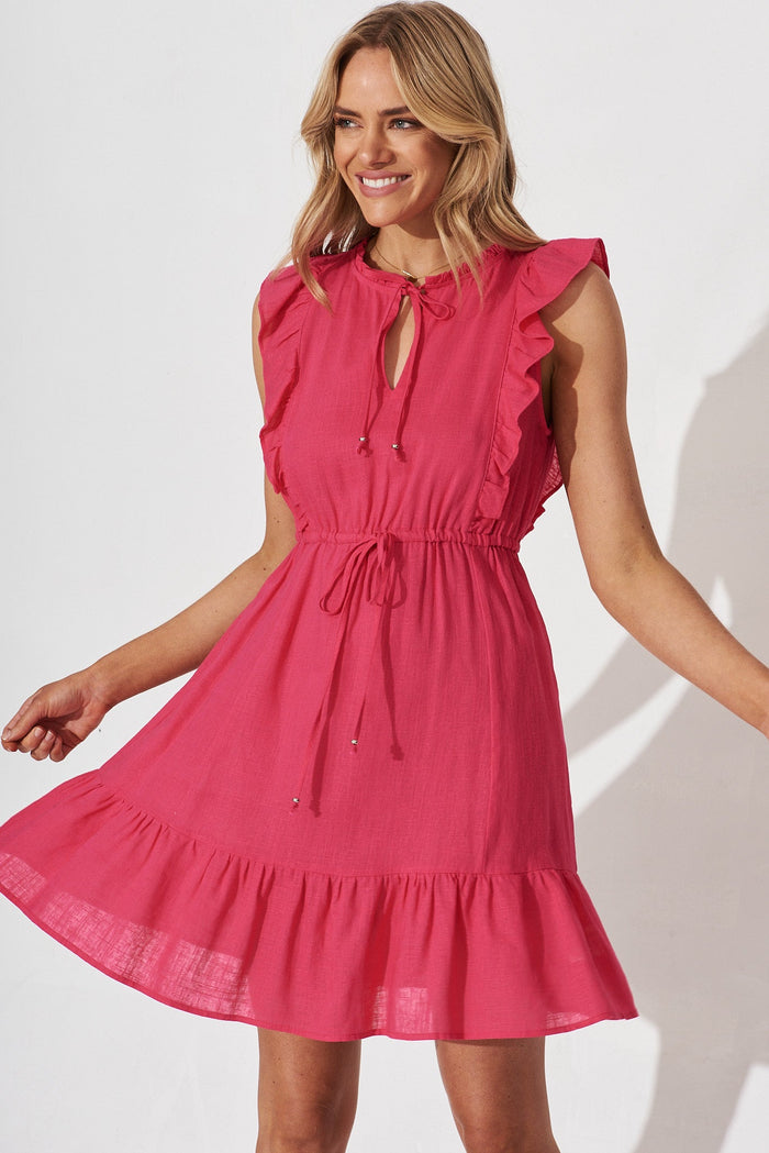 Portici Dress In Pink Linen Blend - front