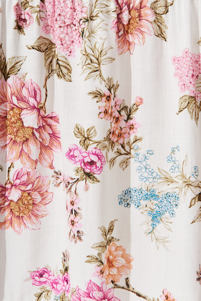 Hampshire Midi Dress In White With Pink Floral - fabric