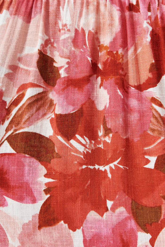Ophelia Maxi Dress In Pink Floral Linen Blend - fabric