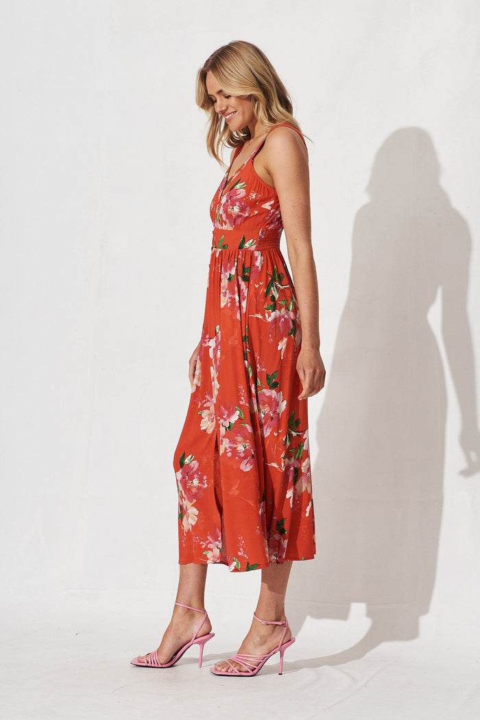 Durham Midi Dress In Red Floral - side