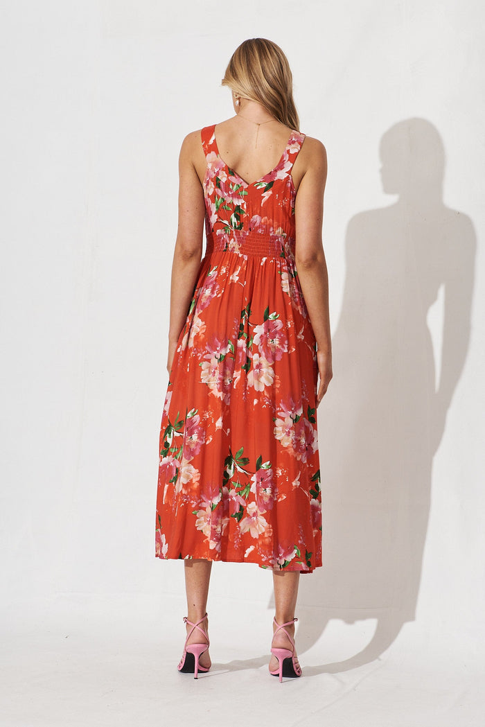 Durham Midi Dress In Red Floral - back