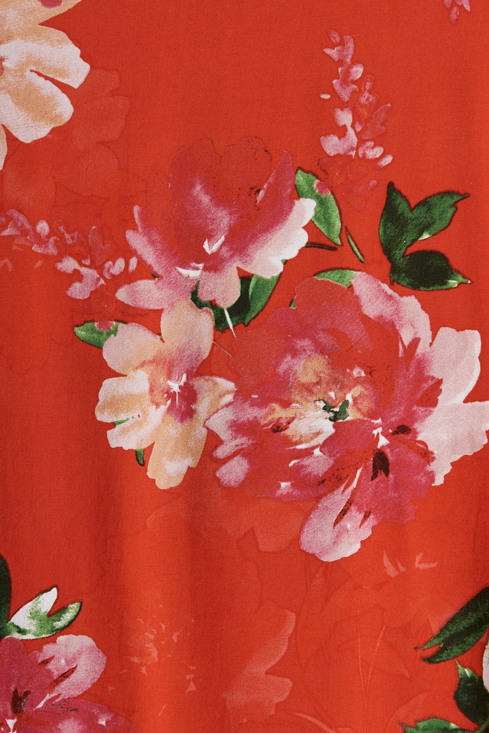 Durham Midi Dress In Red Floral - fabric