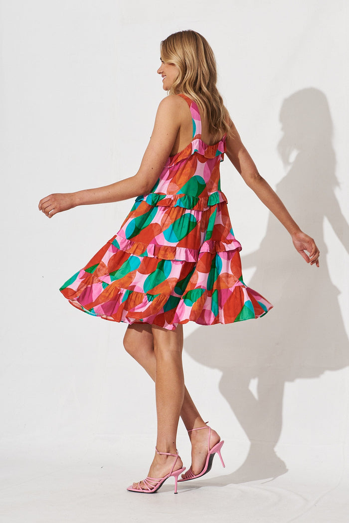 Wales Smock Dress In Multi Red And Green Print - side