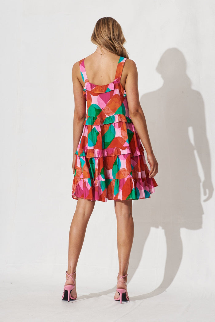 Wales Smock Dress In Multi Red And Green Print - back