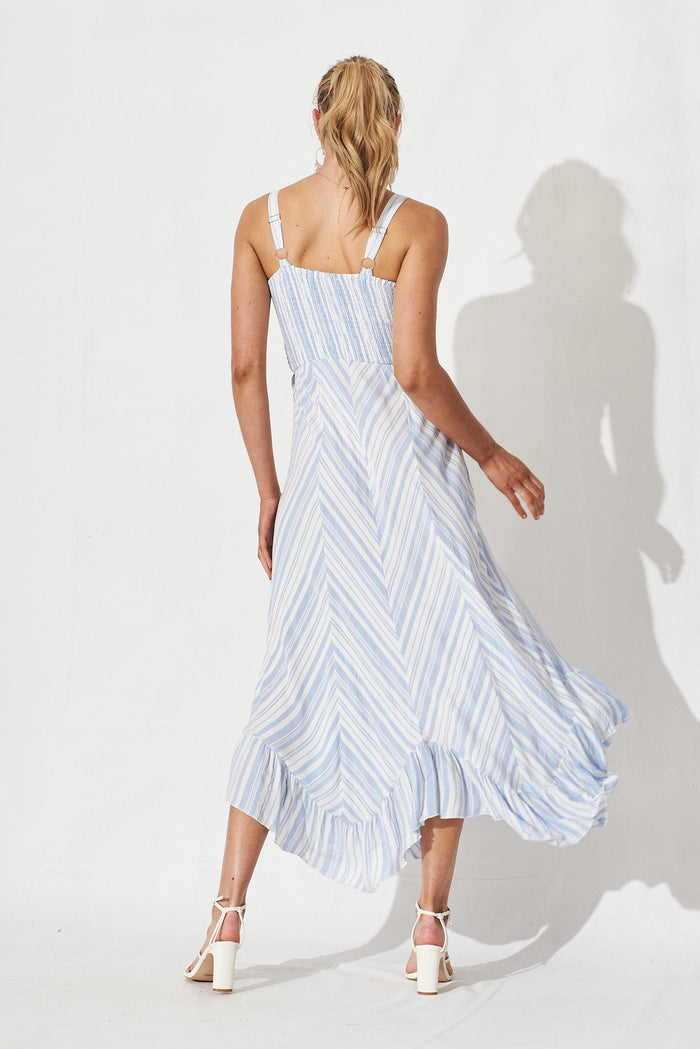 Lisburn Midi Dress In Blue With Stripe - back