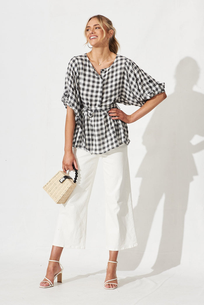 Potenza Top In Black And White Gingham - full length