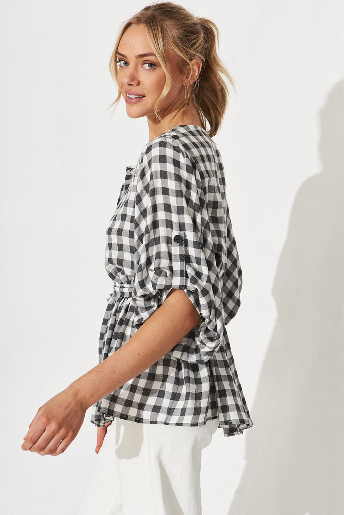 Potenza Top In Black And White Gingham - side