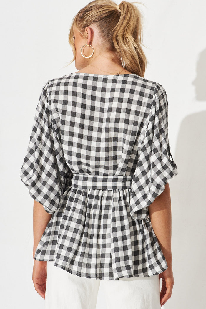 Potenza Top In Black And White Gingham - back