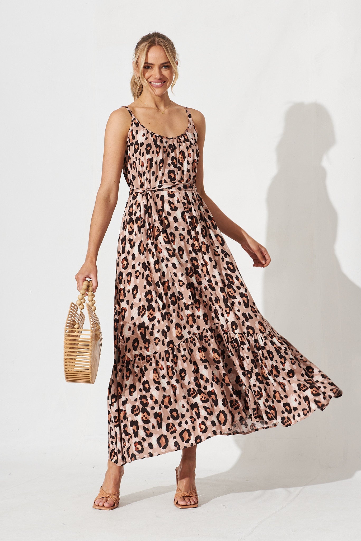 Daintree Maxi Dress In Brown Leopard Print - full length