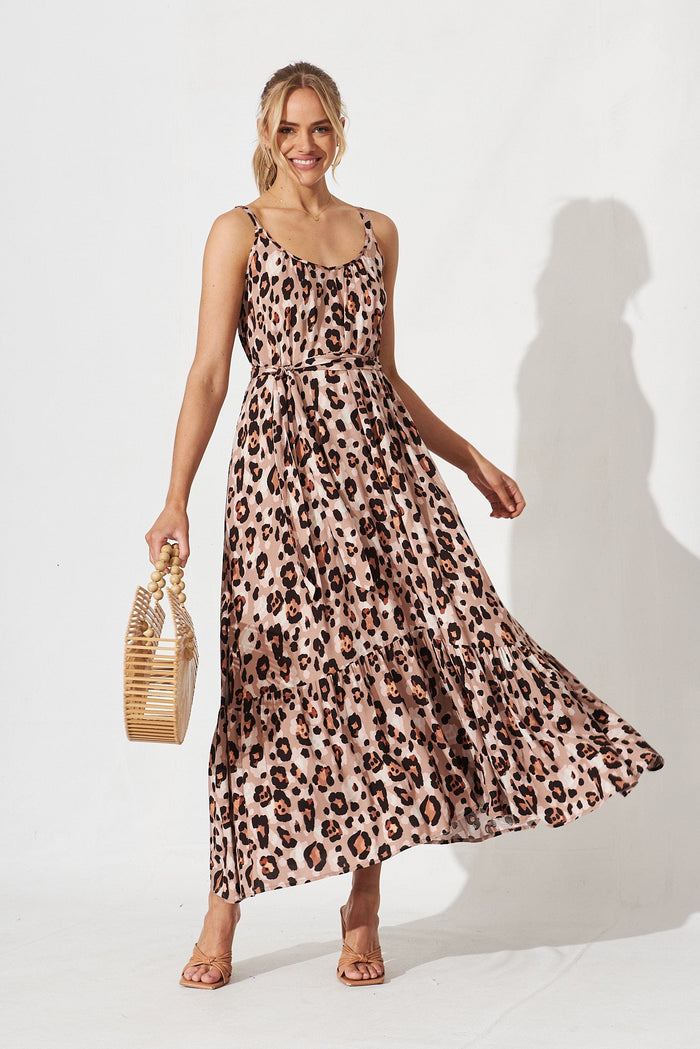 Daintree Maxi Dress In Brown Leopard Print - full length